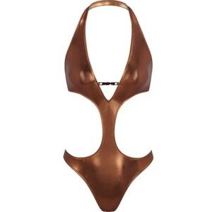 NWT SKIMS Metallic Swim Halter Monokini in Penny Size 2X